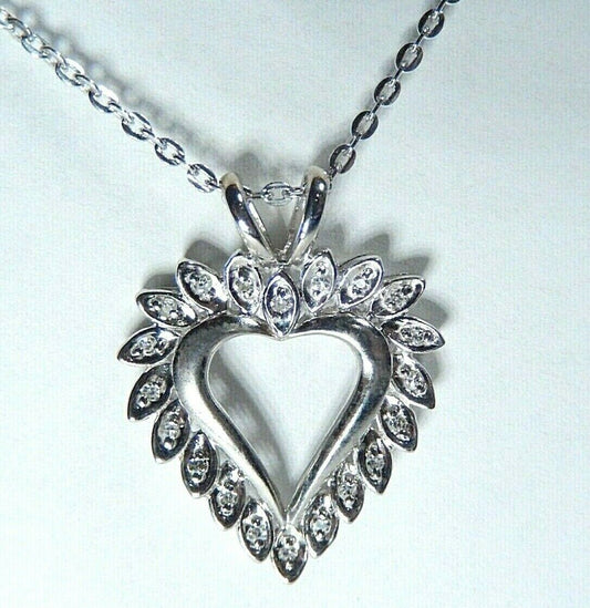 *NEW*  10K White Gold  .25CT 19 Natural Diamond Heart Pendant w/18" Chain