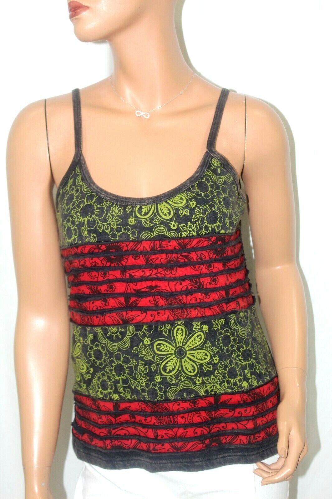 *VINTAGE*  Hippie Boho Tank Top Women's Med Blue With Flower Background - COOL