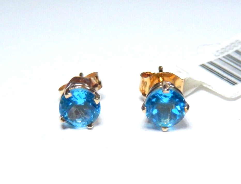 1 ct Round Natural London Blue Topaz Stud Earrings 14k Yellow Gold Push Back