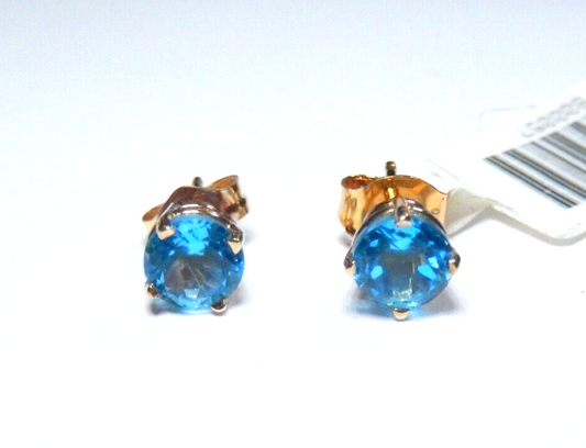1 ct Round Natural London Blue Topaz Stud Earrings 14k Yellow Gold Push Back