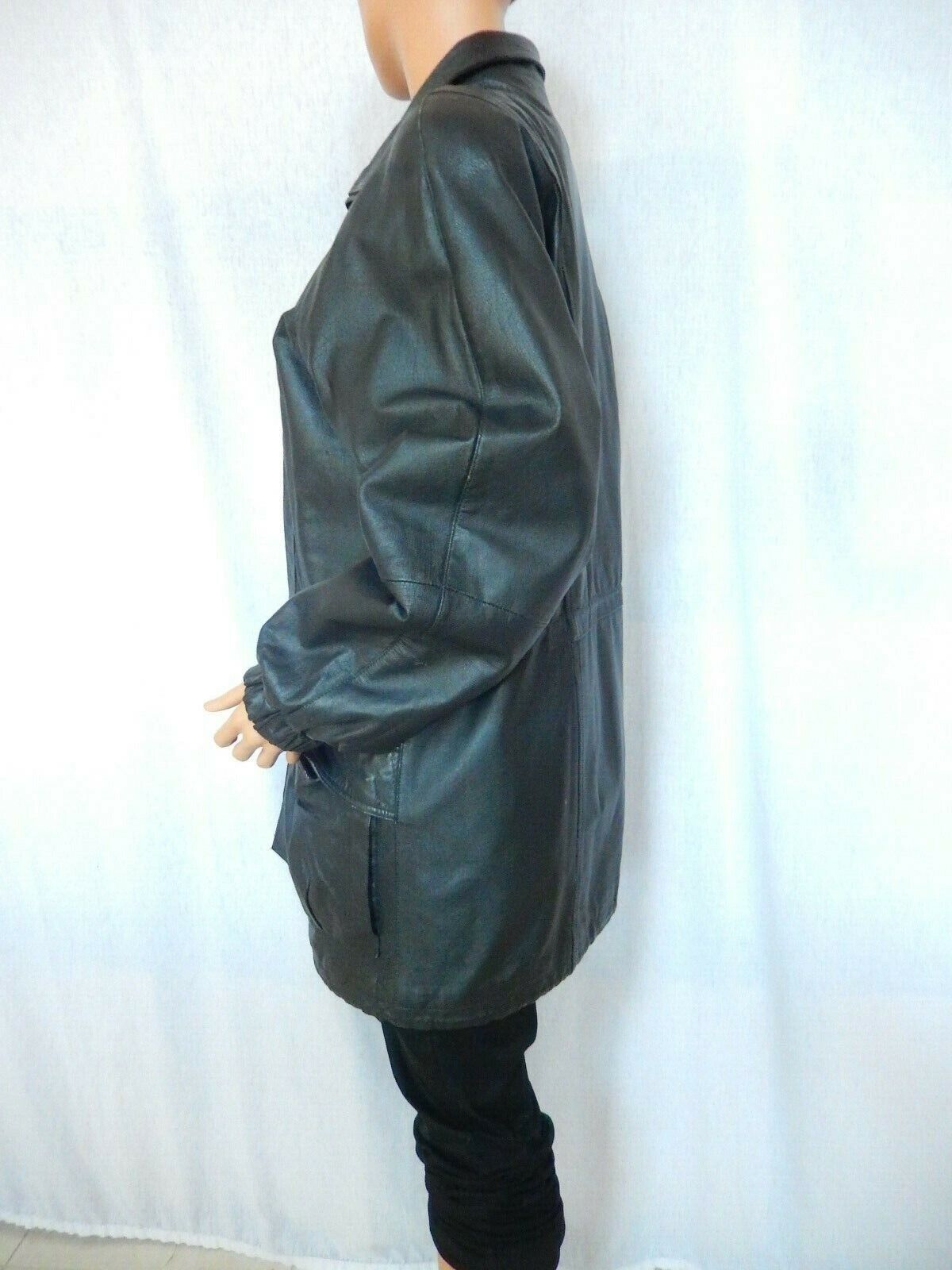 LIZ BAKER ESSENTIALS  BLACK LEATHER COAT UNISEX SIZE S EXCELLENT CONDITION!