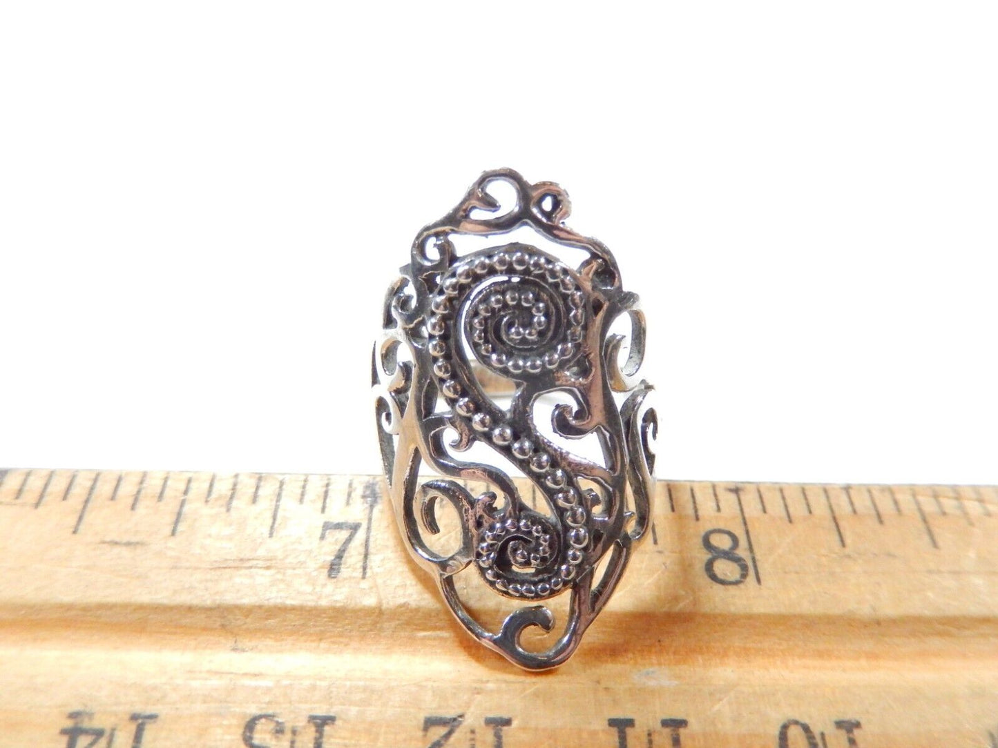 *VINTAGE*  Sterling Silver Handcrafted Lace Embroidery Filigree Ring Sz 8