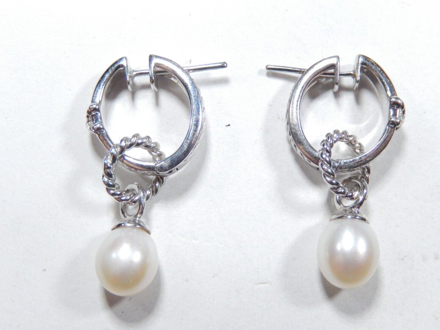 Sterling Silver 9mm x 8mm Oval Cultured Pearl 16mm Oval Hoop Dangle Earrings