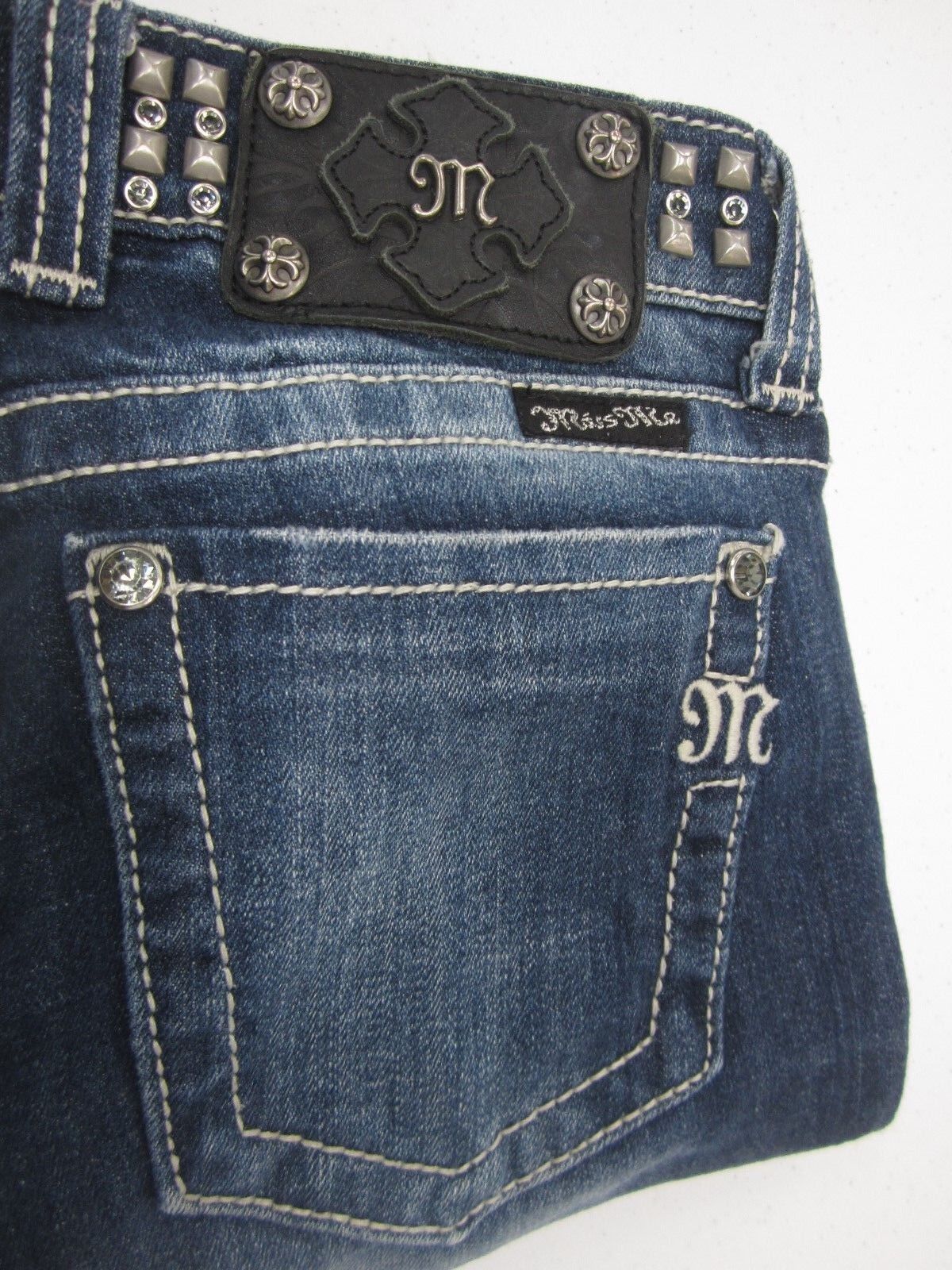 Miss Me 25 Distressed Skinny Jeans Bling Silvertone Stud Belt Embellish JP5130S4