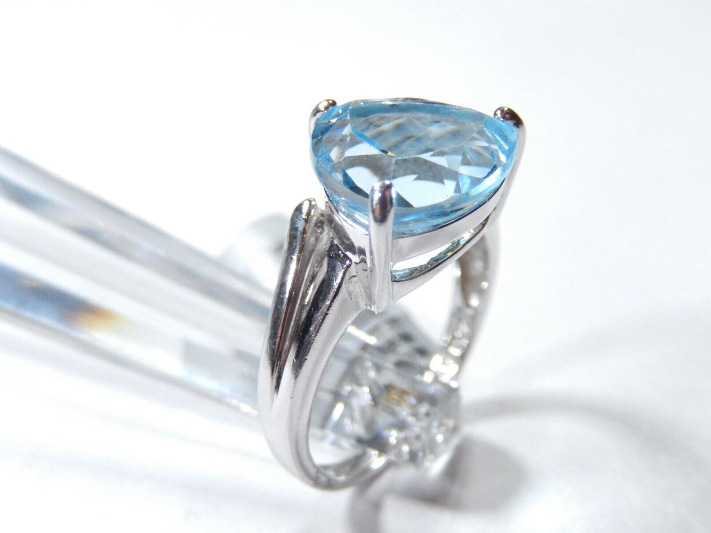 6.00 CT Trillion Cut Swiss Blue Topaz Ring Sterling Silver Sz 8