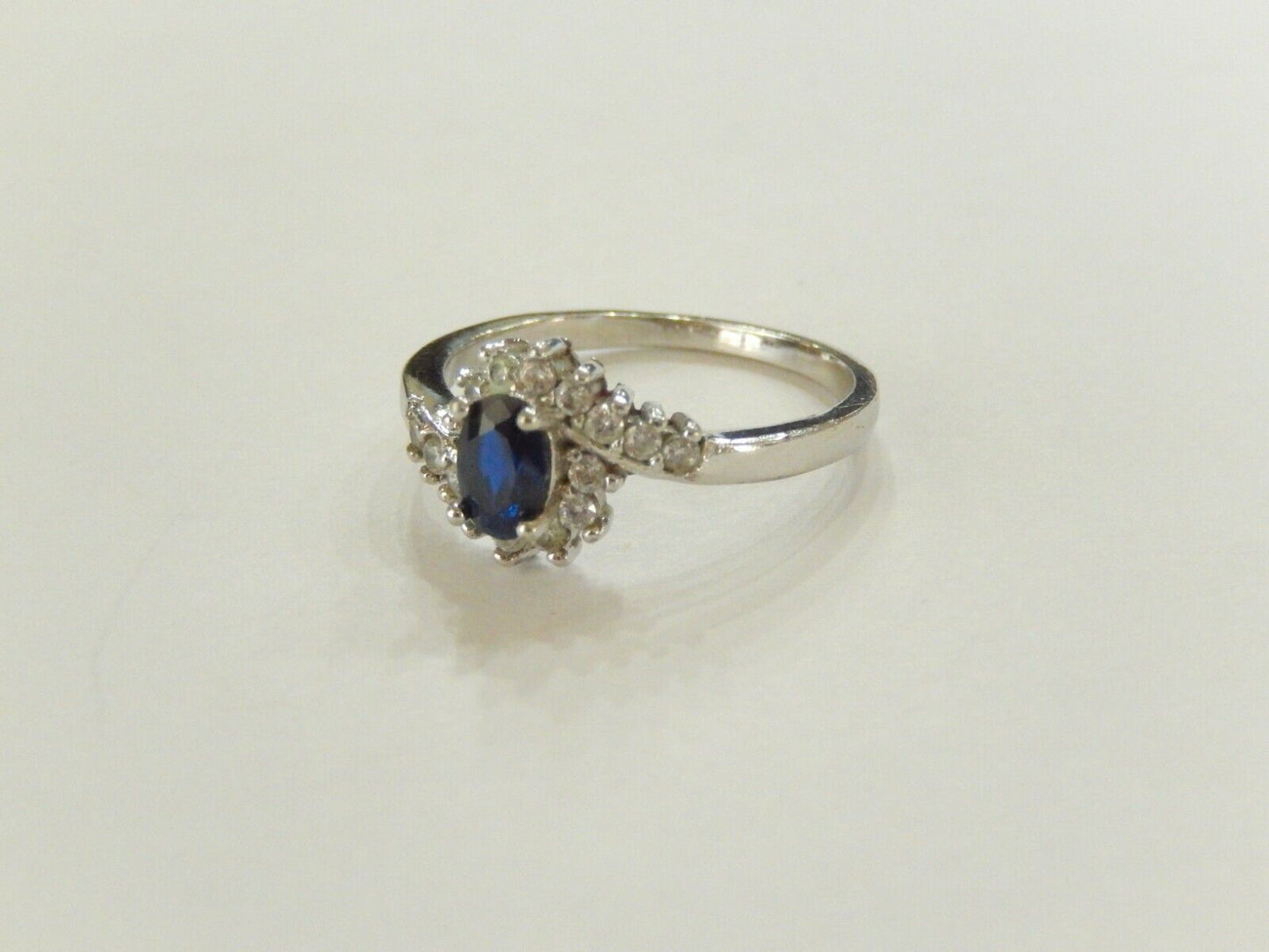 Halo Sapphire And CZ  .925 Sterling Silver  Wedding / Right Hand Ring Sz 8