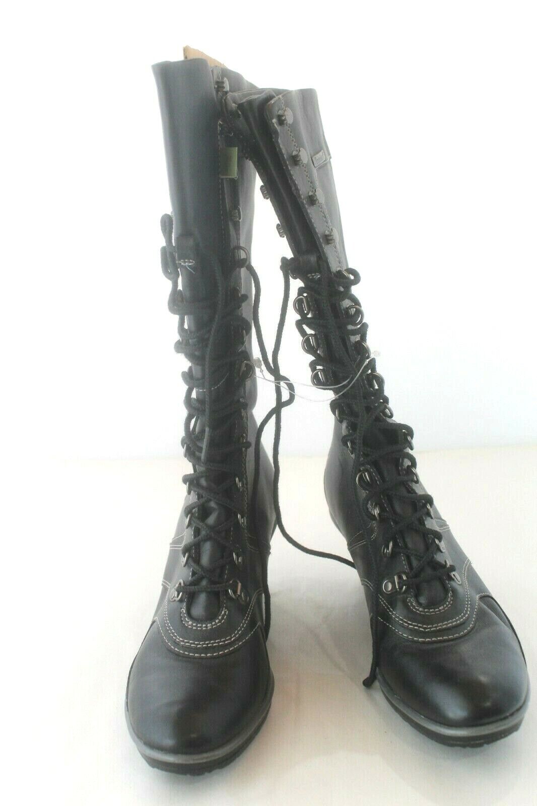 MINT Timberland 89360 Black Leather Lace Up Wedge Knee High Womens Boots sz 7.5M