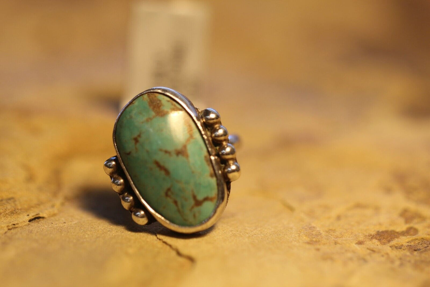 *VINTAGE*   Native American Sterling Silver Green Turquoise Ring Sz 5